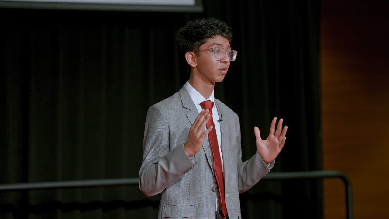 Still frame from the TEDx talk "The Social Media Illusion" at TEDx Cumming